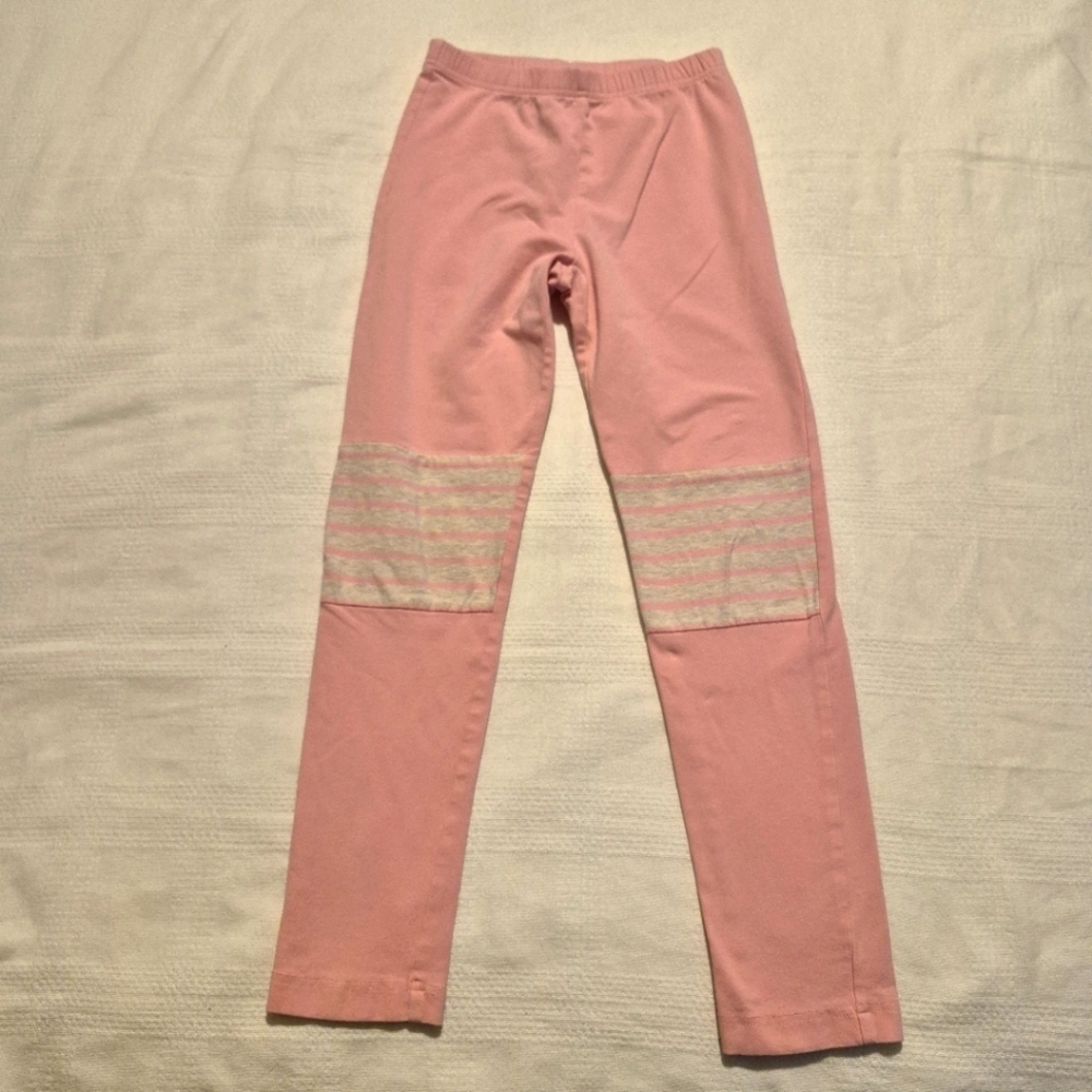 Hanna Andersson girls size 130 or 8 pink with striped knee patch leggings VGUC